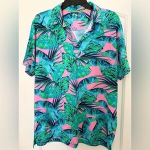 Birdie Bound Polo Shirt Mens Large Colorful Tropical Floral Golf Performance